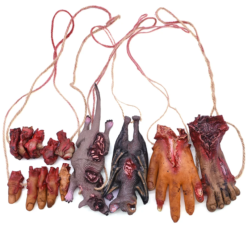 

Halloween Horror Decoration bloody Broken Hands Feet Bat Mouse Haunted House Bar Festival Party Scene Props Hanging Ornament