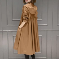 womens sun protection zipper loose cardigan hooded straight trench coat ladies long loose size joker coat female windbreaker