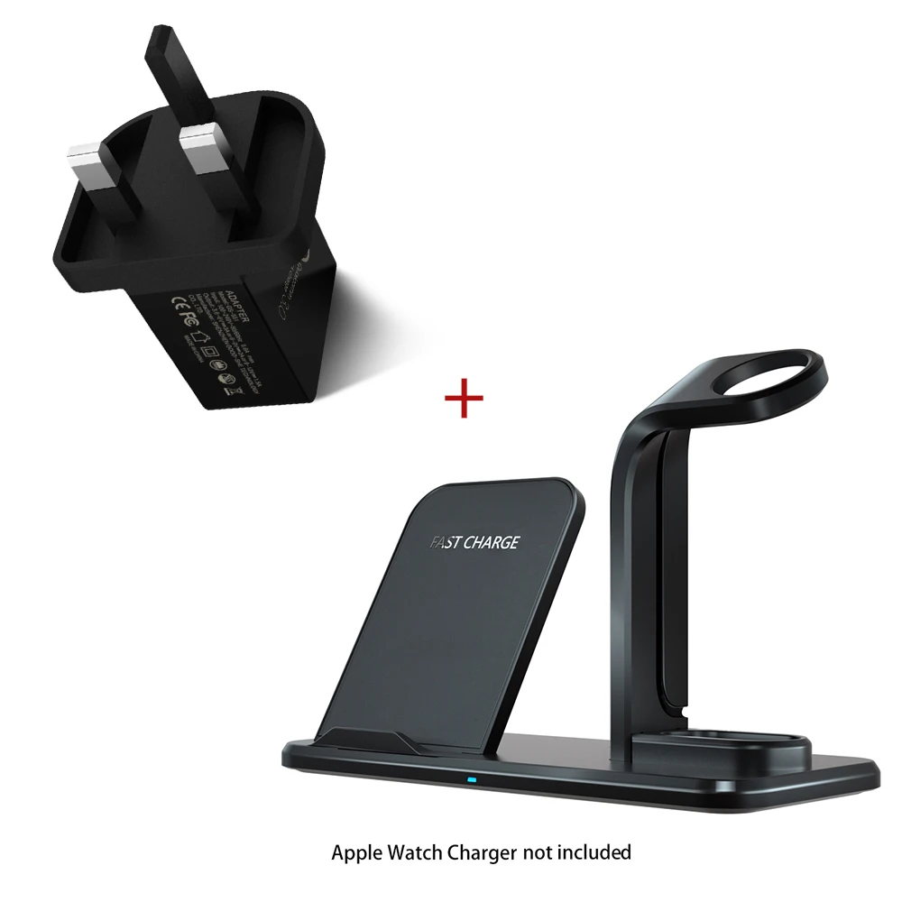 Black UK Plug Беспроводной 3 в 1 держатель подставка зарядное устройство 10 Вт для Apple Watch Series 4 3 2 Iphone 11 Pro Max XS MAX XR 8 Plus Iwatch Airpods - Цвет: Black UK Plug