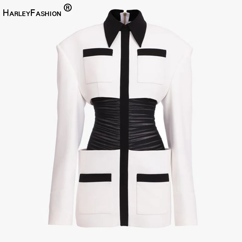 

HarleyFashion High Street Style European Slim Elastic Waist Contrast Color Straight Dress Quality Elegant Fashion Mini Dresses