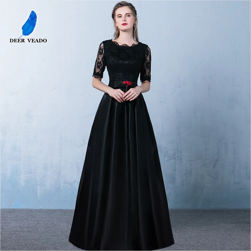 Женское вечернее платье DEERVEADO Длинное Черное для особых случаев YM301E|black formal evening