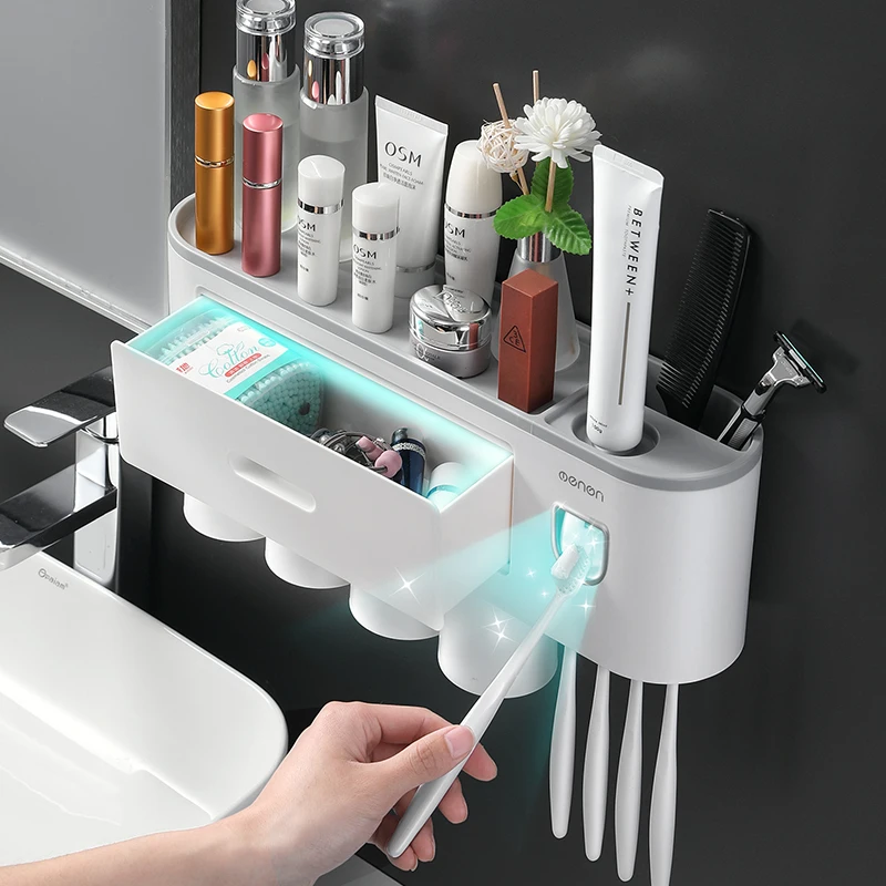 

Inverted Magnetic Toothbrush Holder Automatic Toothpaste Squeezer Dispenser Wall Mount Storage Rack Bathroom Accessories