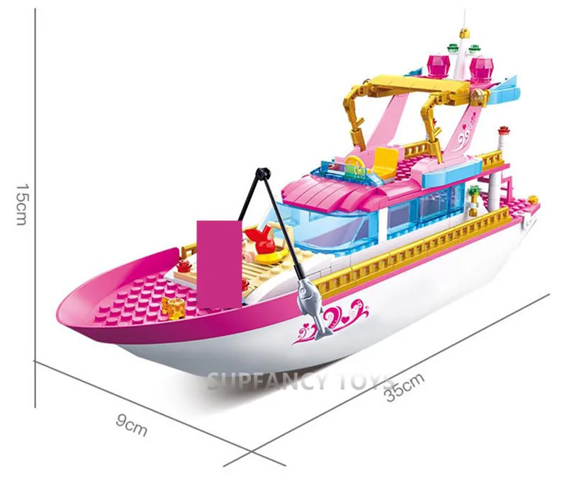 

212Pcs Pink Dream Holiday Yacht Building Blocks Sets Sightseeing Boat Model Assembly Kit Friends Educational Toys For Girls