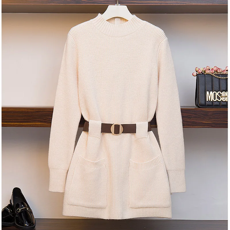 

Plus Size Women's Sweater Pullover Shirt Autumn Winter New Style Loose Mid-length Fashion Knit Dress Pull Femme Vestidos f2765