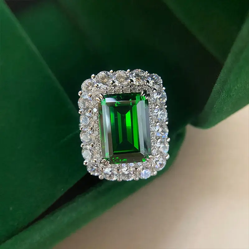 

Jazaz Fine 925 Sterling Silver Created Moissanite Emerald Gemstone Wedding Engagement Anniversary Ring Sparking Wholesale B0896