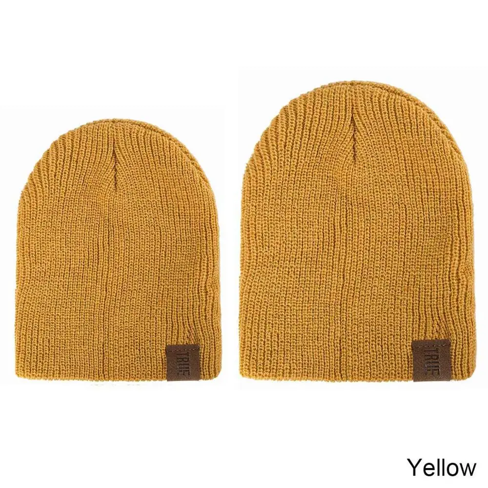 yellow MOLIXINYU/зимняя шапка для маленьких девочек; теплые шапки для родителей и детей; шапки-бини для женщин; однотонная Вязаная хлопковая шапка для детей; Skullies; уличная мужская шапка - Цвет: yellow