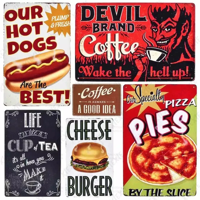 

Cheese Burger Hot Dogs Brand Metal Plates Coffee Vintage Shop Cafe Decorative Tin Signs Wall Stickers Metal Poster Decor