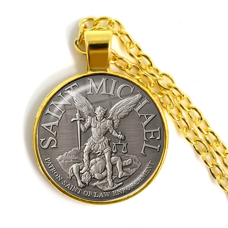 1 шт 25 мм стеклянный кабошон ожерелье Archangel St.Michael Protect Me Saint Shield защита очарование