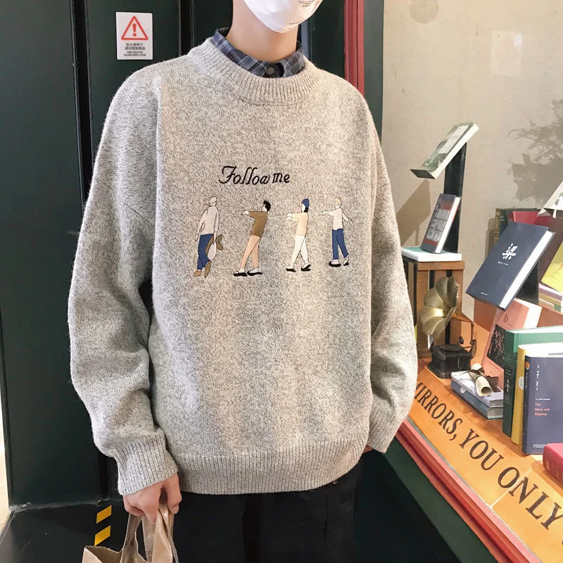

Толстый Пуловер, свитер, свободные топы с длинным рукавом и круглым вырезом, Повседневная Теплая мужская одежда, пальто на осень и зиму