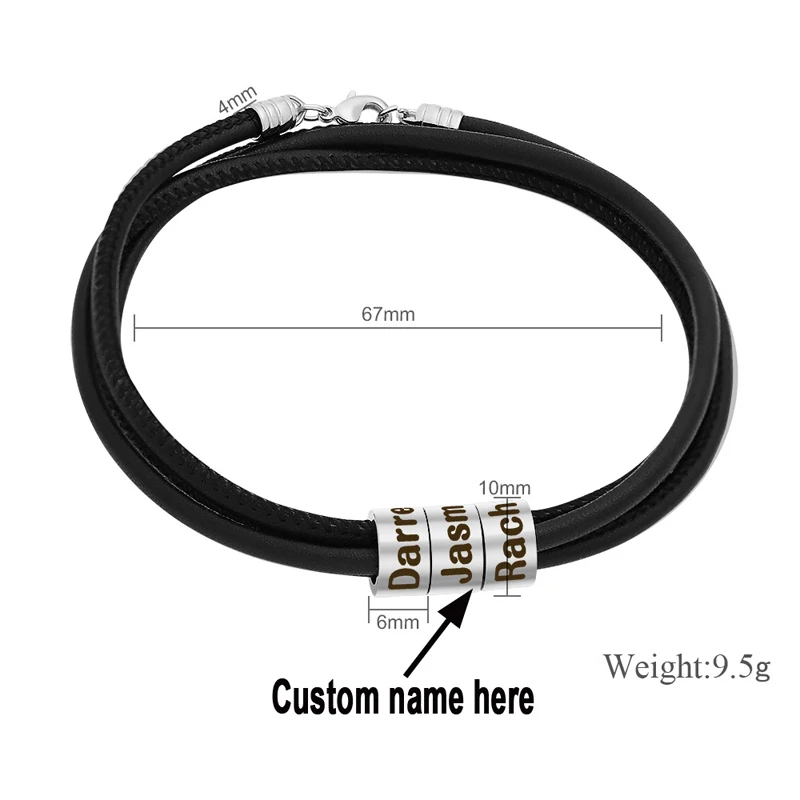 Гладкий кожаный браслет из нержавеющей стали индивидуальное название ювелирные