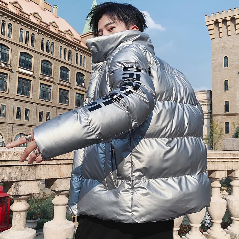 Новая зимняя куртка мужская повседневная с воротником-стойкой Глянцевая Толстая