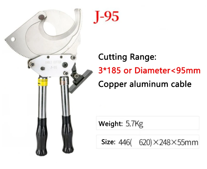 

Усиленные ручные ножницы для кабеля 95/100 мм, медный алюминиевый кабель/бронированный кабель/резак для кабелей связи с храповым механизмом