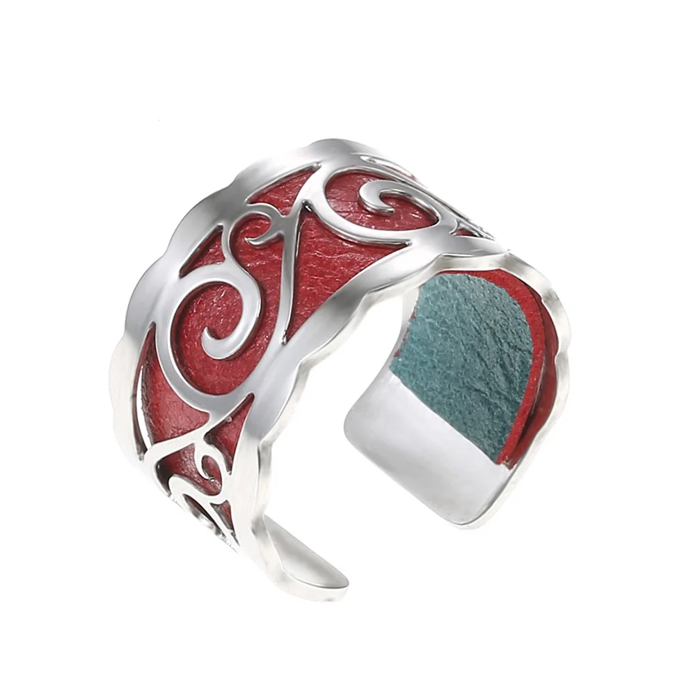 008 Cremo, сделай сам, простое кольцо, Argent, кольца для женщин, Bijoux, кольцо из нержавеющей стали, сменная кожа, Bague Femme - Цвет основного камня: 008