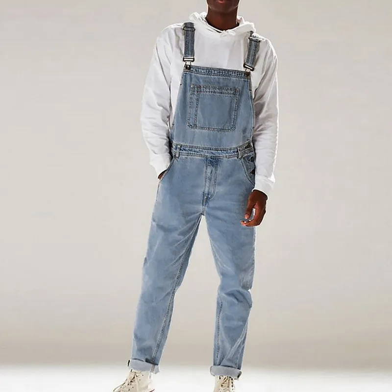 

Puimentiua 2021 Fashion Men's Ripped Jeans Jumpsuits Hi Street Distressed Denim Bib Overalls For Man Suspender Pants Size S-3XL