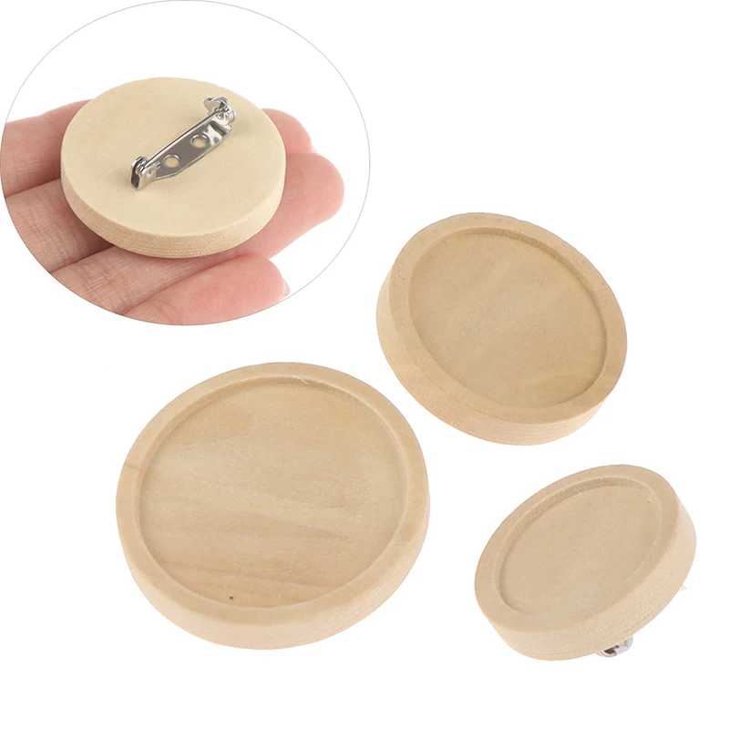

10pcs 20/30/25mm Diy wood Round Brooch Base Cabochon Blanks Trays with Brooch stainless steel Pins Cameo Cabochon Base Setting