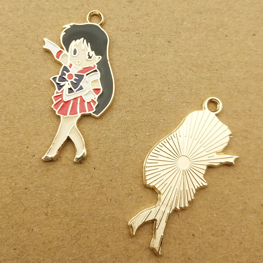 

10pcs 17x33mm enamel cartoon girl charm for jewelry making cute earring pendant bracelet necklace charms