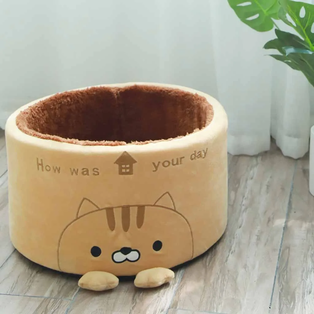 

Round cute cat litter kennel Pet Puppy Dog Cat Calming Bed Warm Comfy Nest Sleeping Kennel plush non-slip bottom Cage Cushion