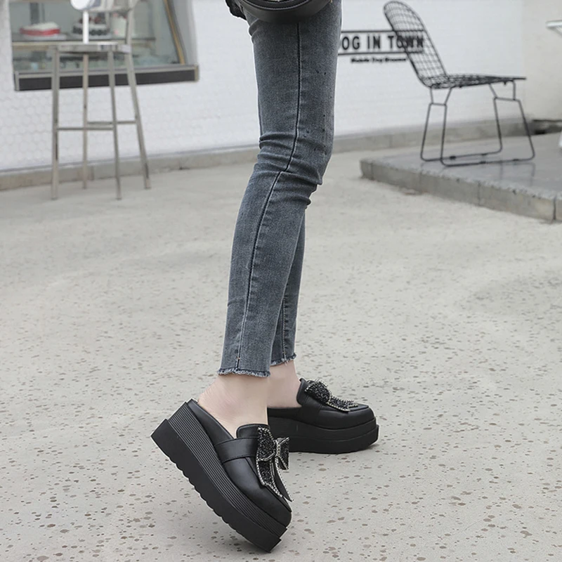 

Fashion Rhinestone Wedge Women's Sandals Slippers NIUFUNI Platform Bow Slides High Heels Beach Women Shoes 2020 Size 34-39