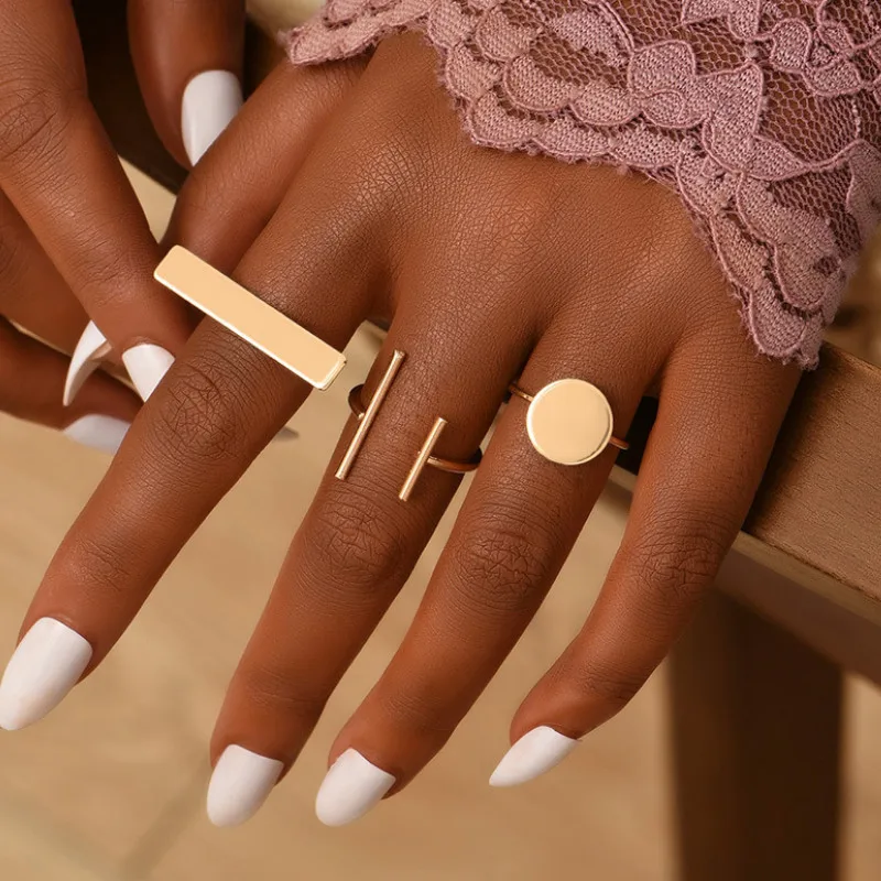 

3 Pcs Simple Ring Geometric Finger Rings Set Exquisite Trend Jewelry for Women