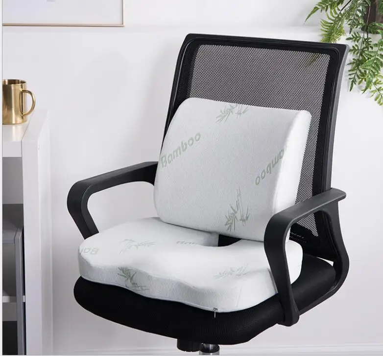 

Professional 2 In 1 Bamboo Fiber Memory Foam Seat Cushion Back Cushion Slow Rebound Waist Support Set For Home Office Health