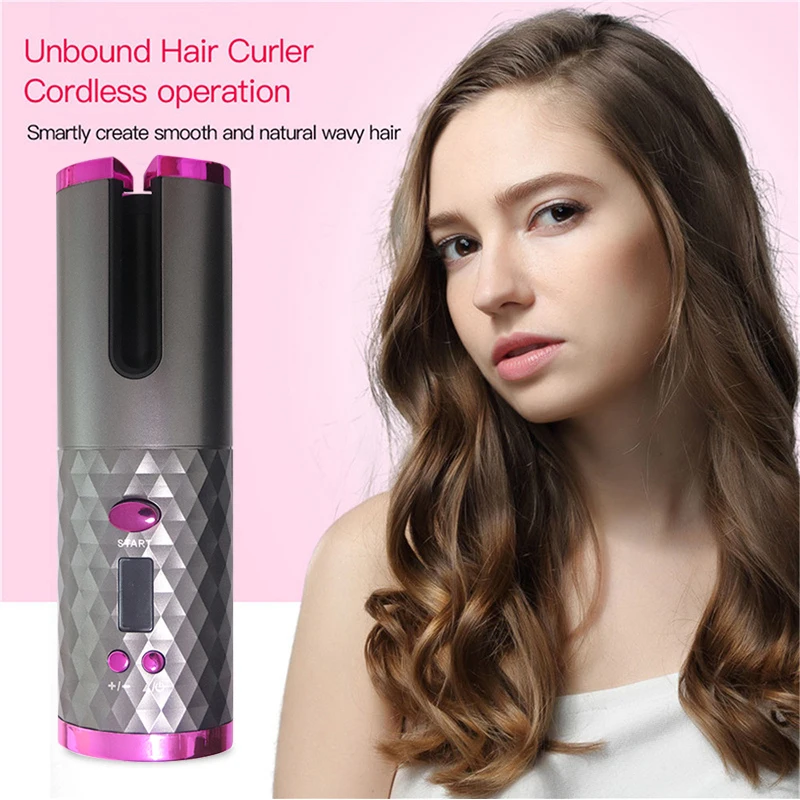 

Unbound Cordless Auto Rotating Ceramic Hair Curler USB Rechargeable Automatic Curling Iron LED Display Temperature Wave Curler