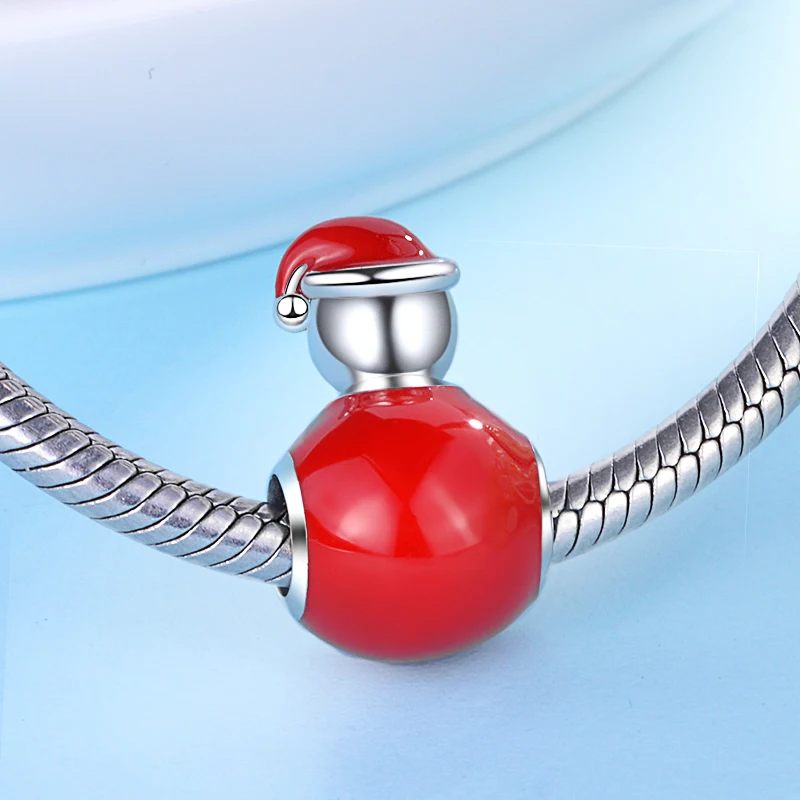 Fit pandora очаровательные серебряные 925 оригинальные бусины Красная эмаль Снеговик