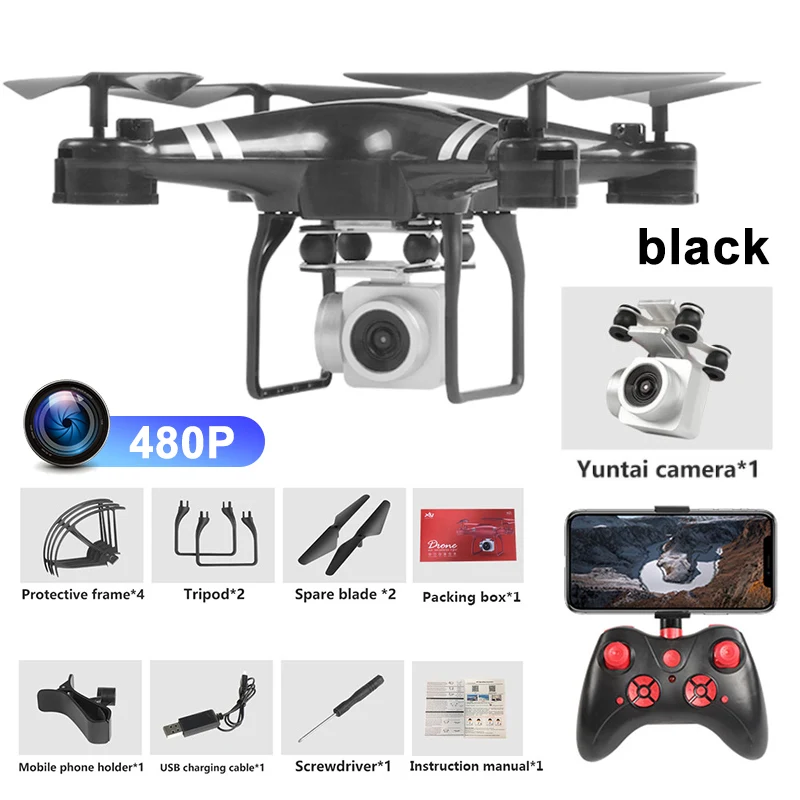KY101D Радиоуправляемый Дрон 4K HD камера Wifi FPV Квадрокоптер с высокой фиксацией четырехосный анти-встряхивание самолет с ДУ вертолет селфи Дрон игрушки для детей - Цвет: Black 480P