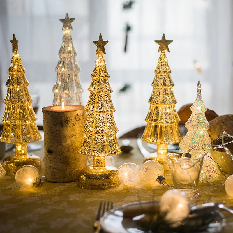 

Украшение для рождественской елки из золотистого стекла, украшения ручной работы, светящийся ночсветильник, романтическое праздничное укр...
