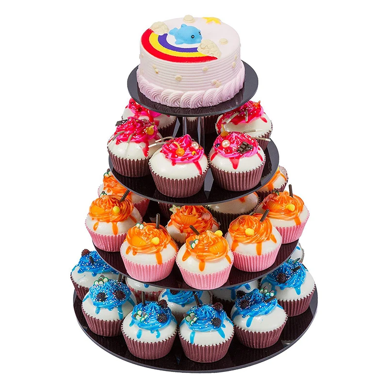 

4-layer Dessert Cupcake Display Rack Black Round Cake Stand Snack Bread Trays Wedding Pastry Plate Holder Birthday Party Decor