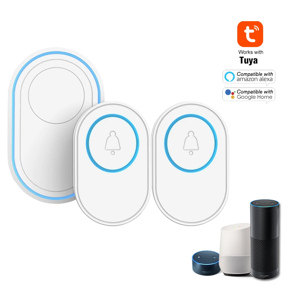 

Tuya Alarm Host with Wireless WIFI Doorbell Function Doorbell Kit 2 PCS Outdoor Doorbell 1PCS Indoor Chime With LED 58 Ringtones