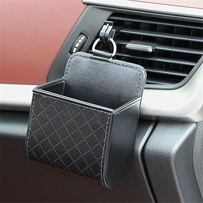

Auto Vent Outlet Trash Box PU Leather Car Phone Holder Storage Bag Organizer Automobile Hanging Box Car Styling bag