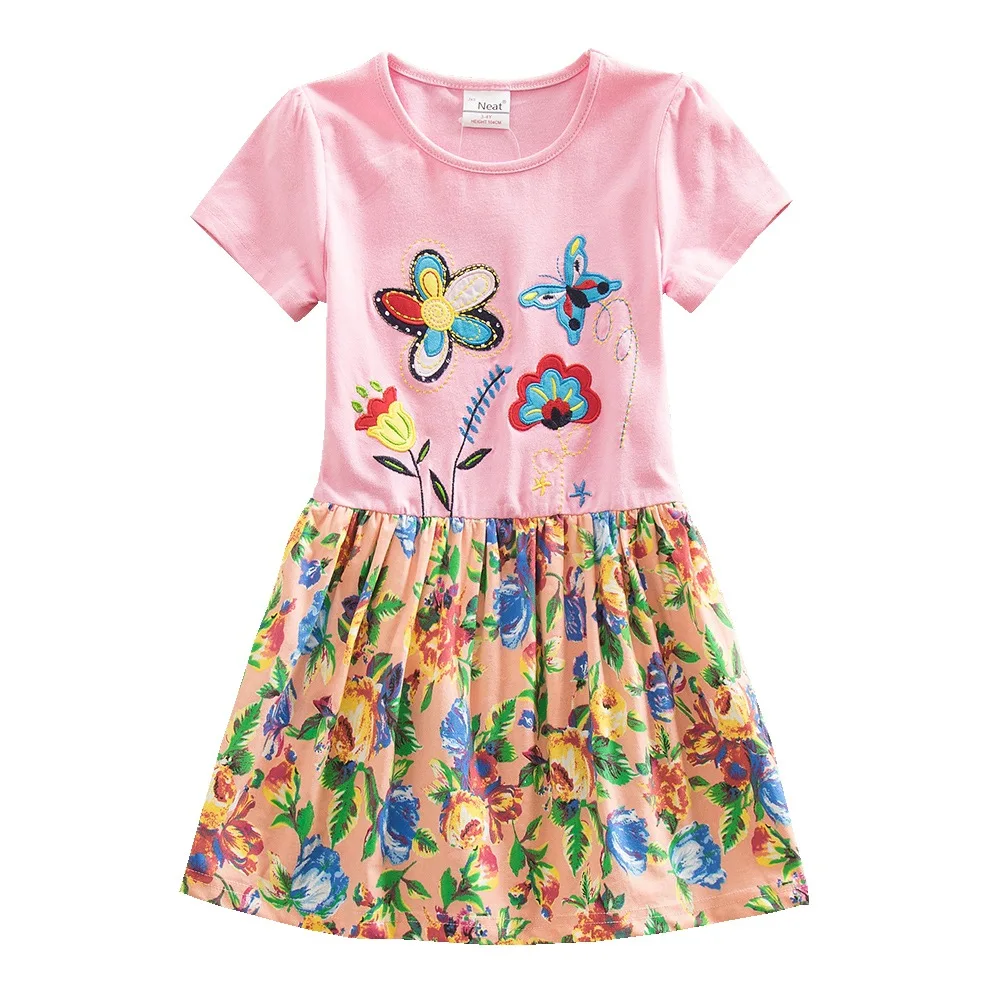 Летнее Хлопковое платье с коротким рукавом и круглым вырезом | Детская одежда