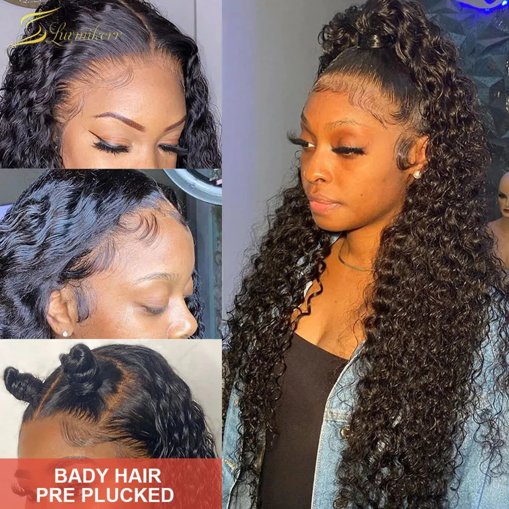 

13x6 Curly Human Hair Wig Full HD Transparent 360 Lace Frontal Wig Water Wave 30 inch Lace Front Wig Preplucked For Black Women
