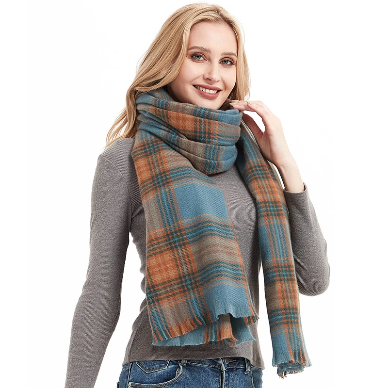 Модный женский винтажный клетчатый двухсторонний зимний шарф из искусственного