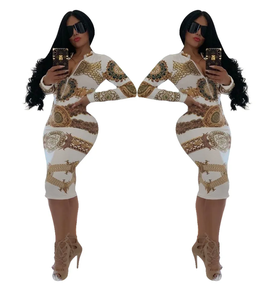 Женское платье футболка с разрезом Повседневное длинным рукавом в африканском
