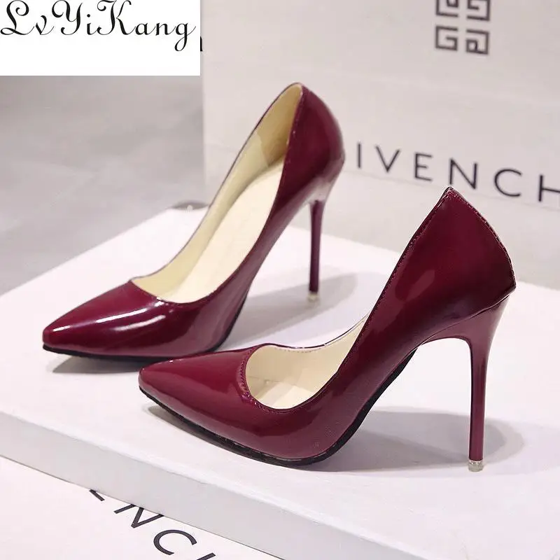 Женские туфли лодочки из лакированной кожи с острым носком 29 цветов|Женские