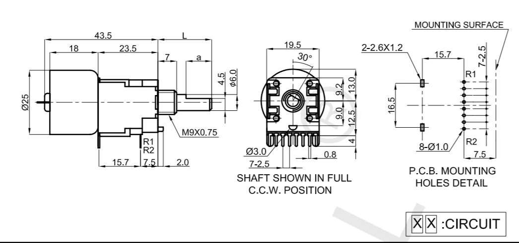 1 шт. моторный потенциометр RK168 с моторным потенциометром B50K длина двойного вала 20