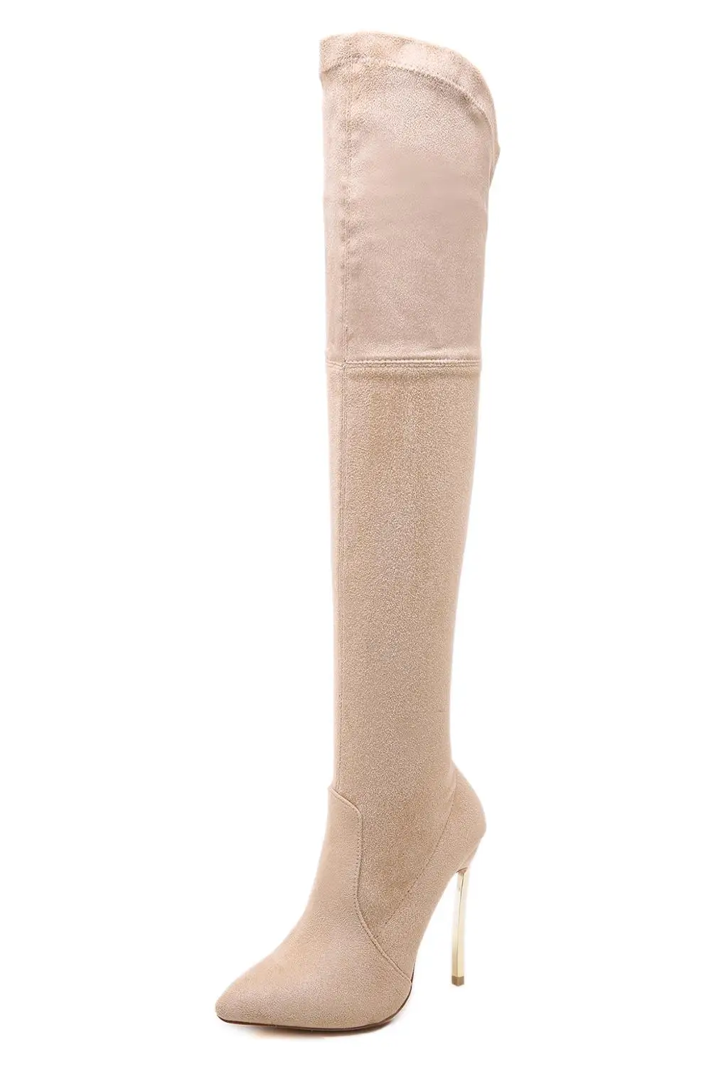 Beige color Rumbidzo/Коллекция года; сезон осень-зима; женские сапоги; обтягивающие высокие сапоги до бедра; Сапоги выше колена на высоком каблуке с острым носком; Sapatos - Цвет: Beige color