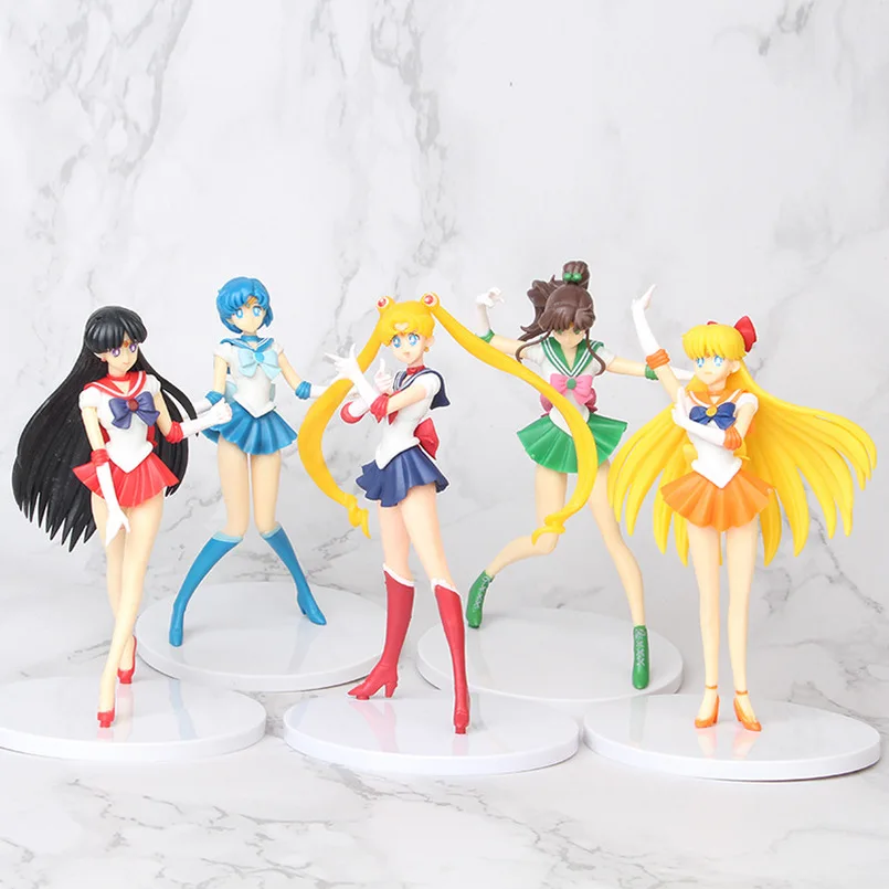 

18 cm Sailor Moon Figure Tsukino Usagi Mercury Mars Venus Jupiter Chibiusa Meiou Setsuna Kaiou Figure Cake Decorations PVC Model