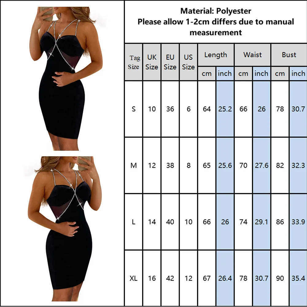 

Women Dress 2021 Sexy Club Bbodycon Dresses Diamonds Strap V-Neck Summer Dresses for Ladies Sleeveless Party Clothes Black Dress