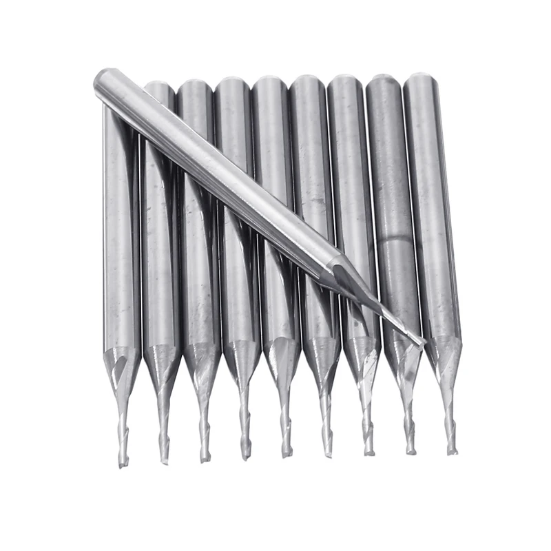 

10Pcs 1mm 2-Flutes Carbide Flat Nose End Mills Router Bit For 3D Relief Sculpturing Cutting Woodworking Tool Mayitr