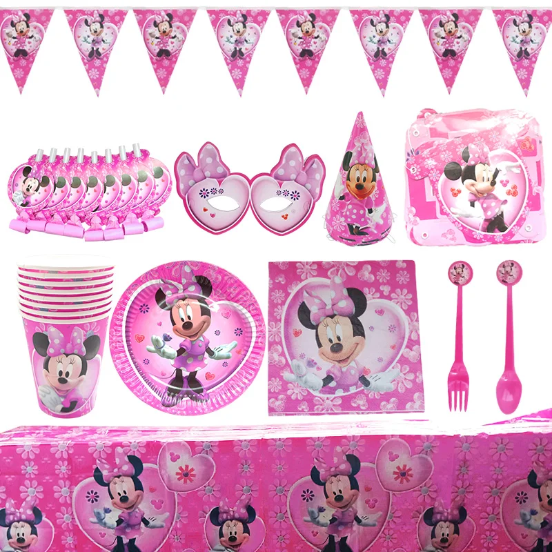 

75pcs 8 People Use Disney Frozen Minnie Mouse Birthday Party Decoration Disposable Cups And Plates Napkin Set Baby Shower