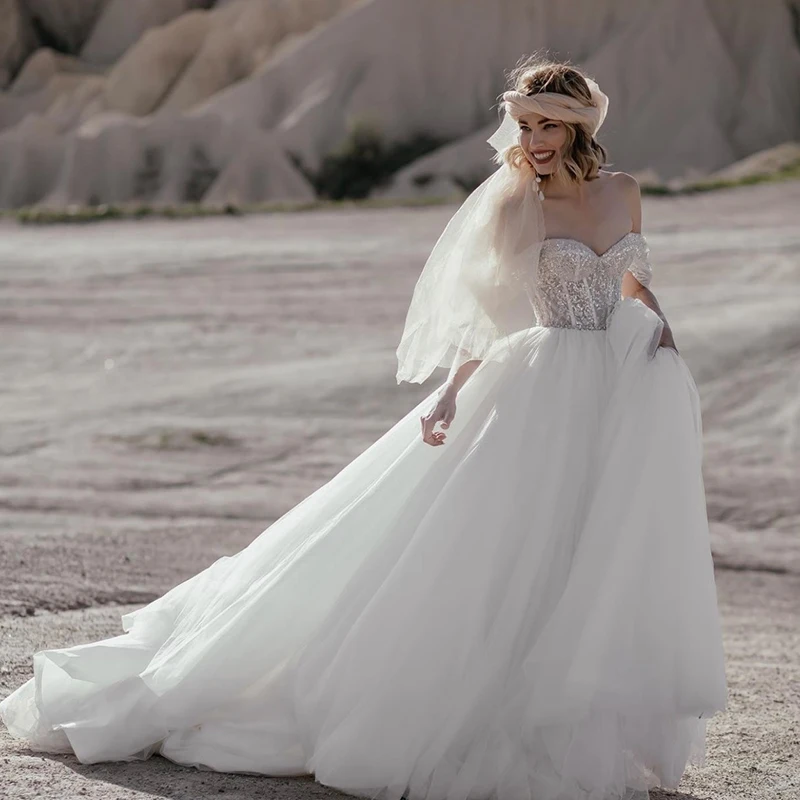 

Bohemian Wedding Dress Beading Robe De Mariee Sexy Strapless Lace Silky Organza Beach Wedding Dresses Plus Size Bridal Gown