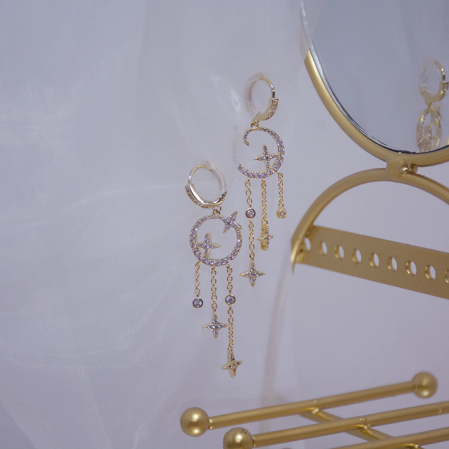 

New Design Luxury 14K Real Gold Long Tassel Stud Earrings for Women Cubic Zircon ZC Earrings