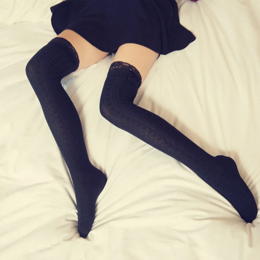 Кружевные чулки женские пикантные выше колена гольфы для девочек вертикальные