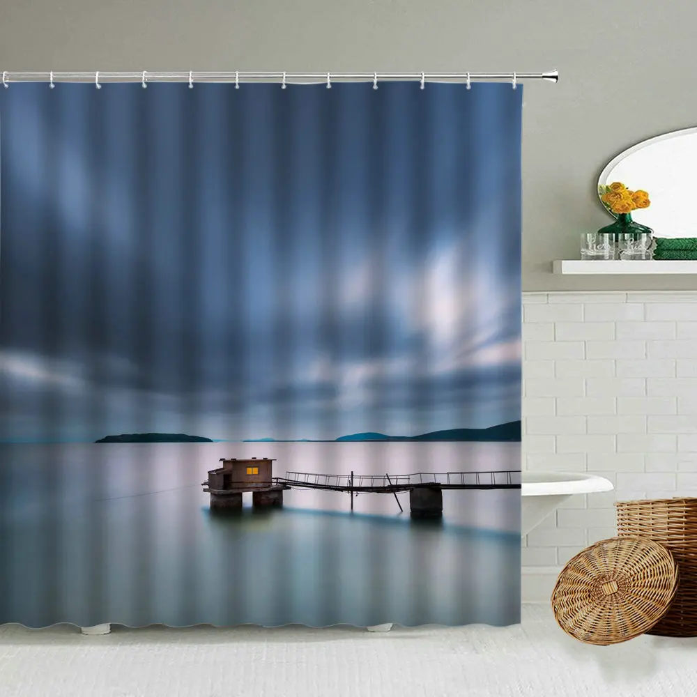 Занавес для душа с природным пейзажем водный Пирс рыбалка аксессуары ванной