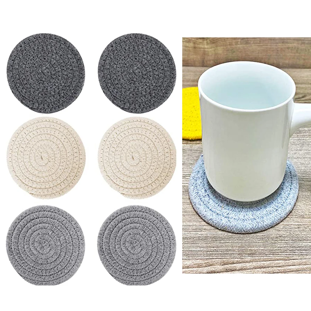 

6 Pieces Natural Dining Cotton Rope Placemat Coaster Mat Non Slip Decor
