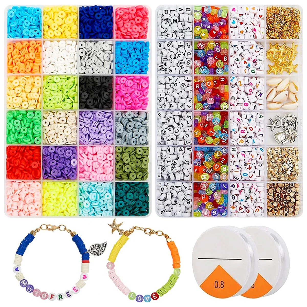 

6000 Pcs 6mm Flat Round Polymer Clay Beads Disk Beads Round Clay Spacer Beads with Square Beads Lobster Clasp Shell Arts Crafts