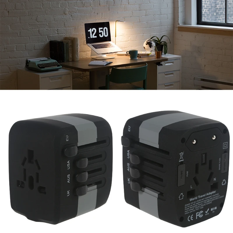 

KX4A International Travel Conversion Plug with 3 USB Port Type-C Port Wall Mount Plug Phone Laptop Power Adapter