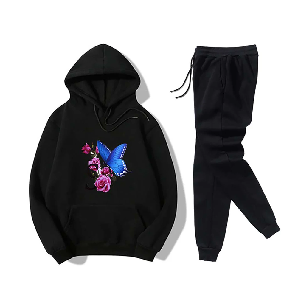 

Women Clothes Set Butterfly Printed Tracksuits Long Sleeve Hoodies Sweatshirt and Jogging Trousers Set Loungewear 2 pieces Set
